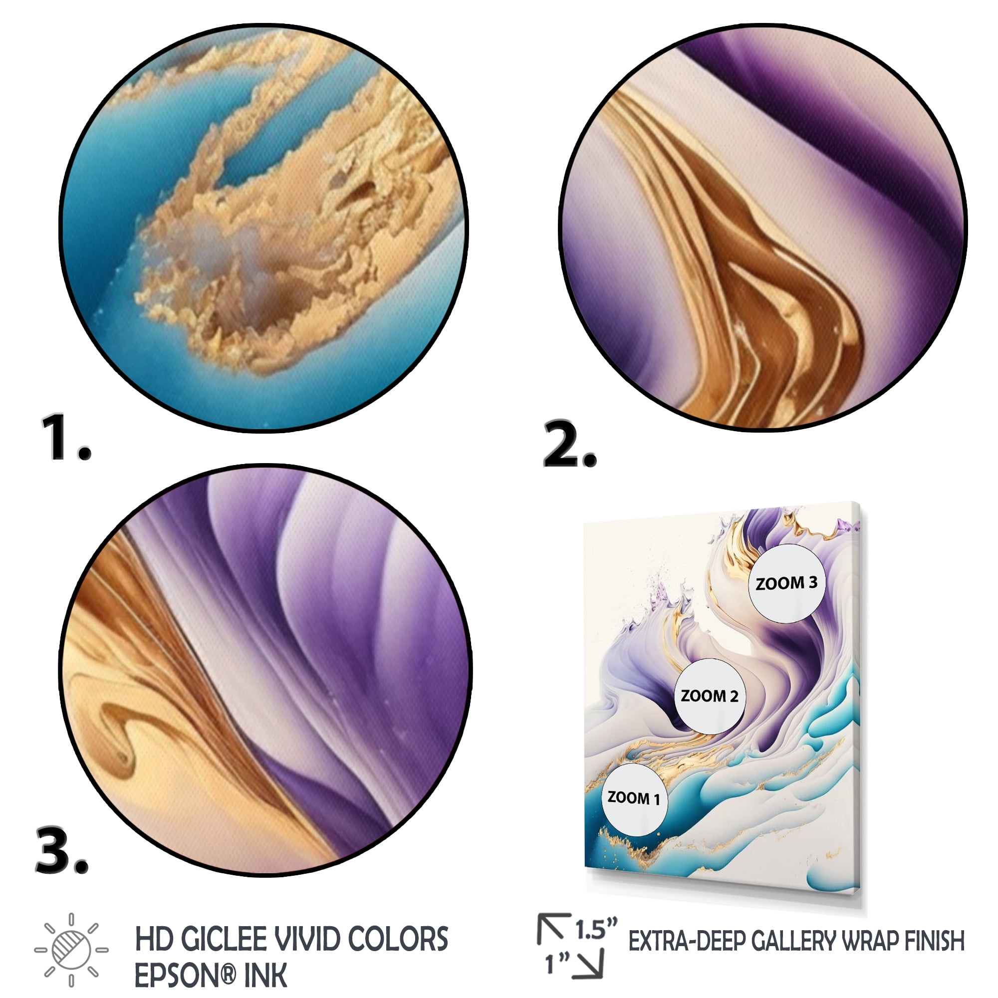 Designart Blue, Gold And Purple Abstract Waves IV Canvas Wall Art