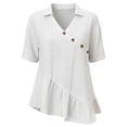 thumbnail image 5 of VBVC Women's Collared V-Neck Tunic Blouse, Ladies' Asymmetrical Button Ruffle Hem Shirt,Summer Short Sleeve Top For Women,White,S-2XL, 5 of 6