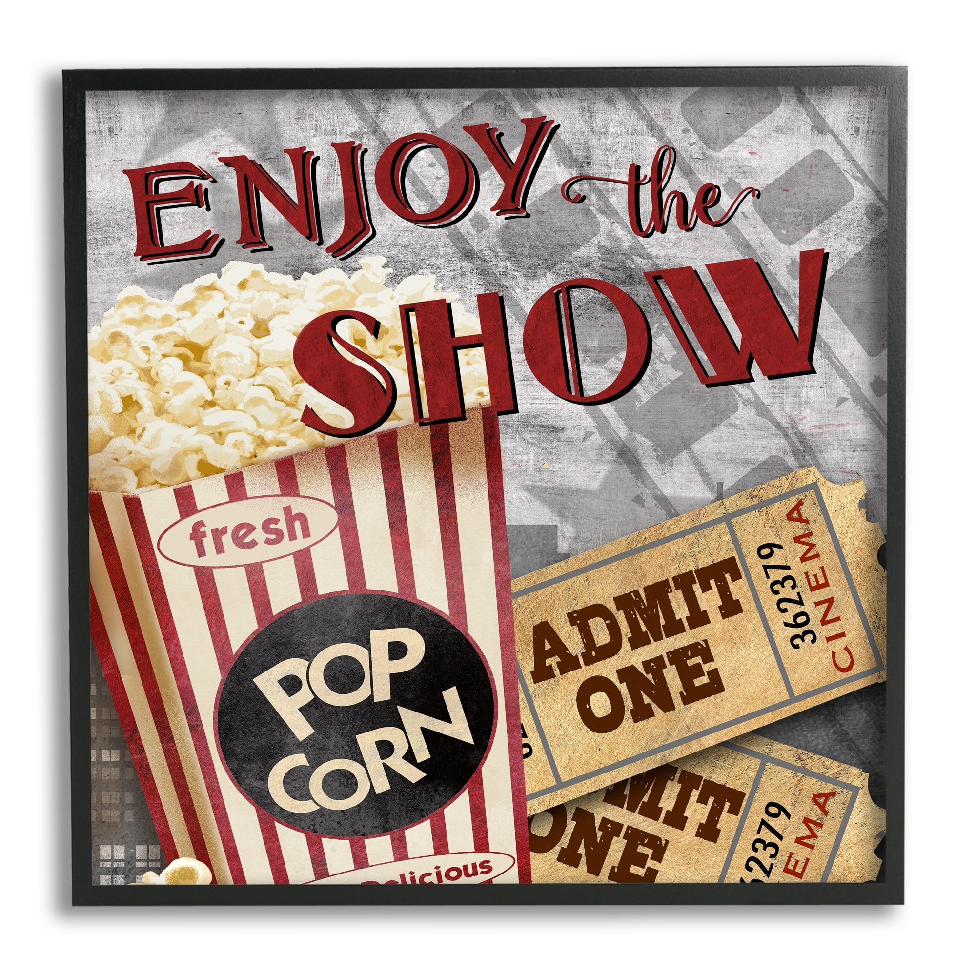 Stupell Industries Enjoy The Show Vintage Movies Entertainment Tickets Graphic Art Black Framed Art Print Wall Art, Design by Conrad Knutsen