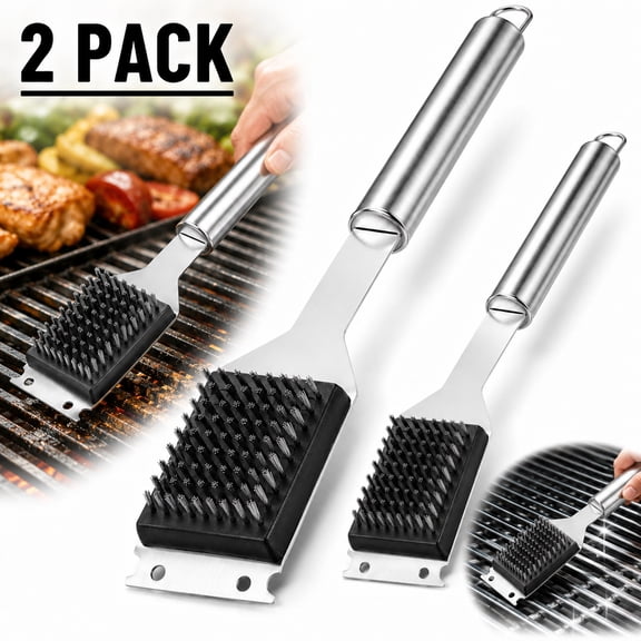 Rongsi 2 Pack Grill Brush and Scraper, 16.5” & 14” Wire BBQ Grill Brush for Outdoor Grill, 304 Stainless Steel Cleaning Brush BBQ Grill Accessories, Safe Grill Cleaner