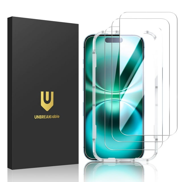 Protector de pantalla UnbreakCable para iPhone 16 Plus de 6.7 pulgadas, paquete de 3