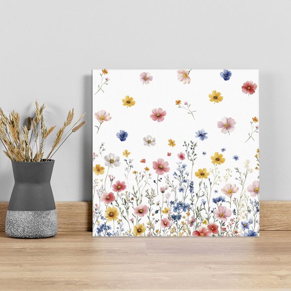 Blue Flowers Wall Art Painting on Canvas, Pink Watercolor Botanical Garden Floral Canvas Art Home Prints Wall Art Framed Modern Artwork for Living Room Bedroom Wall Decor 8x8in
