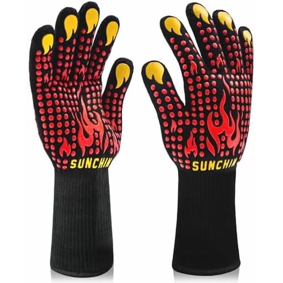 BBQ Fireproof Gloves, Grill Cut-Resistant 1472°F Heat Resistant Gloves, Non-Slip Silicone Oven Gloves, Kitchen Safe Cooking Gloves for Oven Mitts,Barbecue,Cooking, Frying,13 Inch 2pc$$Garden & Patio