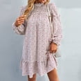 thumbnail image 3 of Vestido de mujer casual de moda patrón floral suelto escote redondo para citas trabajo hogar blanco S, 3 of 6