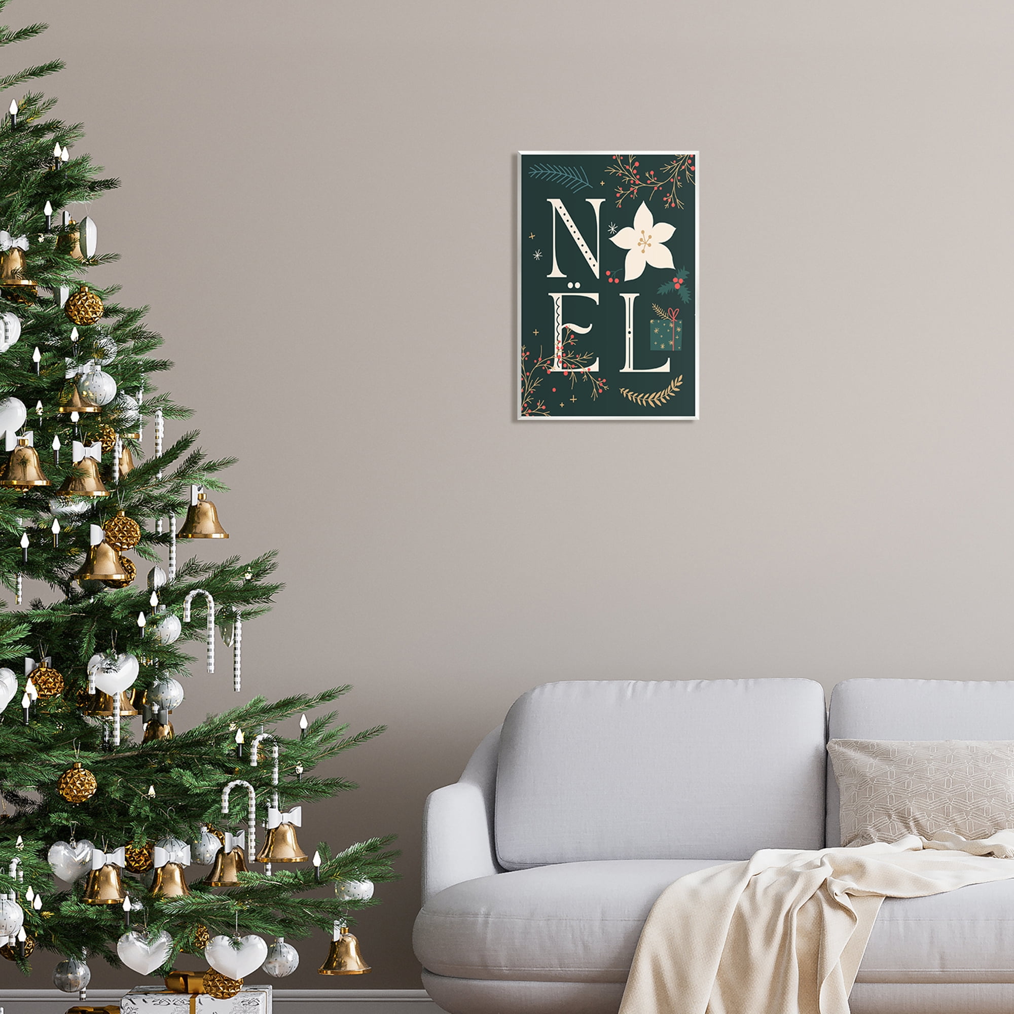 Stupell Industries Noel with Christmas Bloom Holiday Painting Unframed Art Print Wall Art, 13 x 19