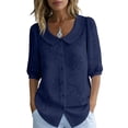 thumbnail image 2 of Womens Peter Pan Collar Button Down Shirt Puff Doll Half Sleeve Floral Tops Loose Fit Dressy Casual Office Going Out Shirts Navy XL, 2 of 5