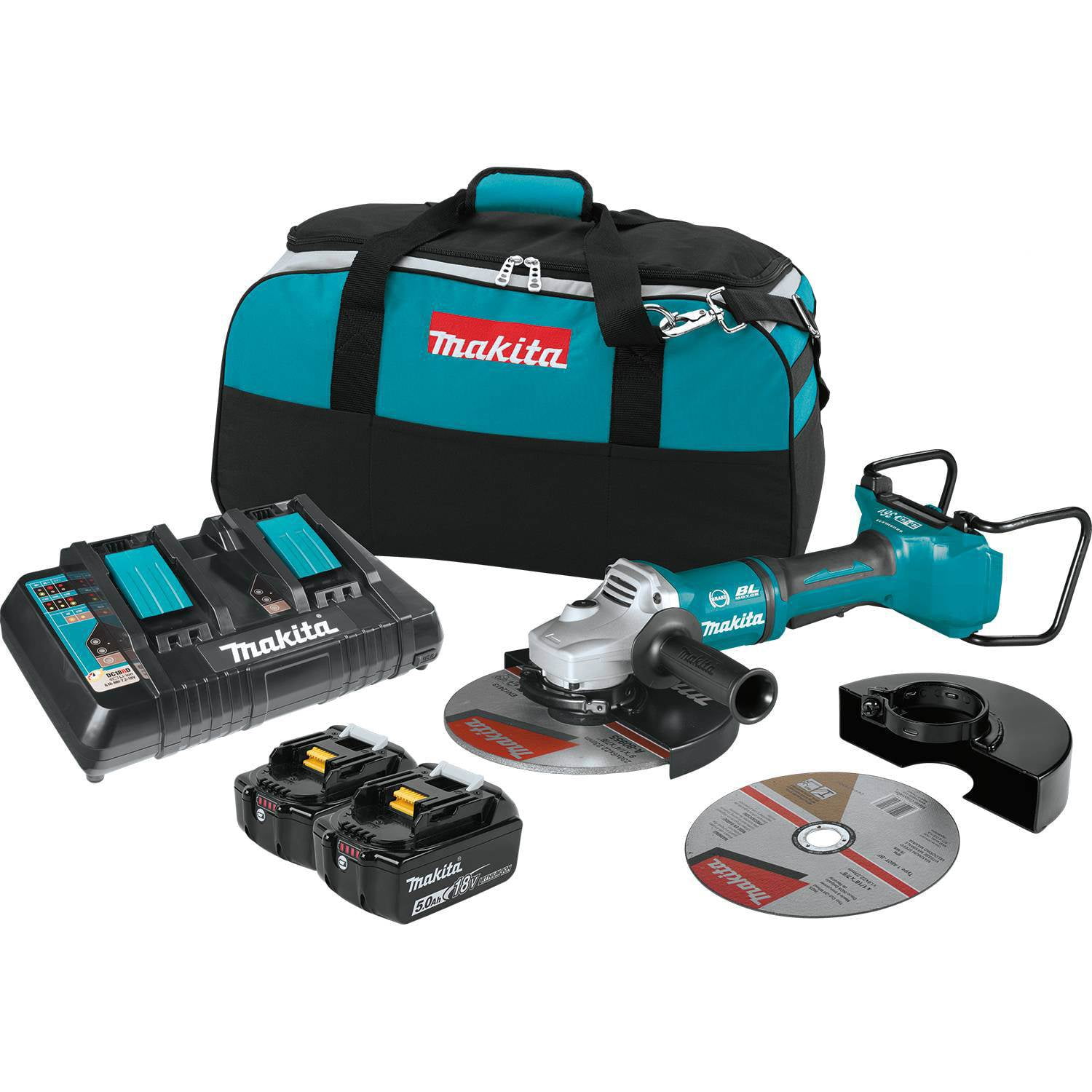 Makita 18V 5.0Ah X2 LXT Lithium Ion Brushless Cordless 9 Inch Angle Grinder Kit