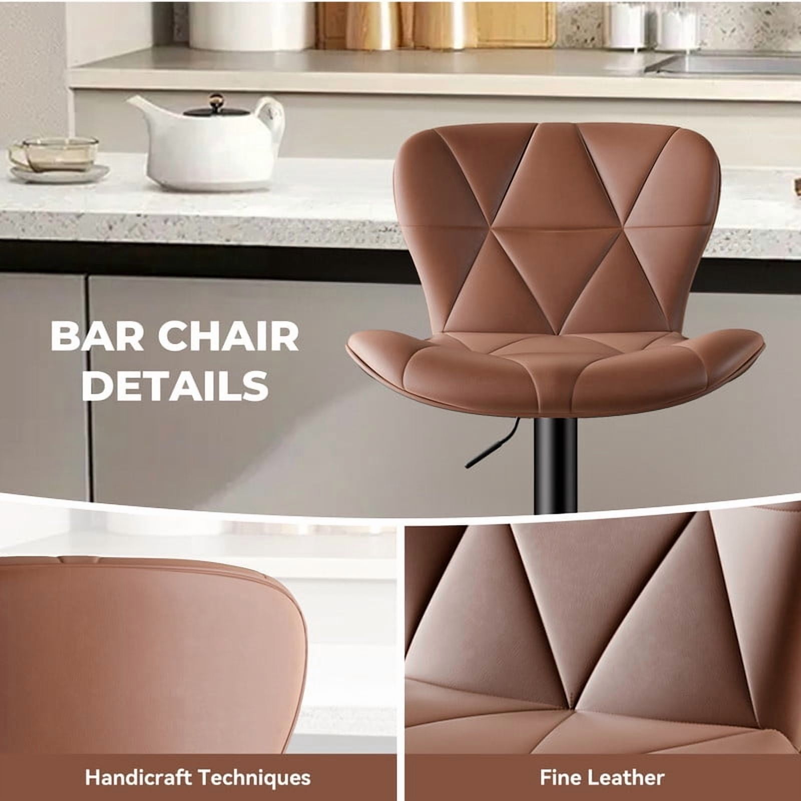 Daluvenix Modern Bar Stools Set of 1, Adjustable Swivel Counter Height Bar Chairs with Back, Faux Leather Upholstered for Kitchen Island, Brown