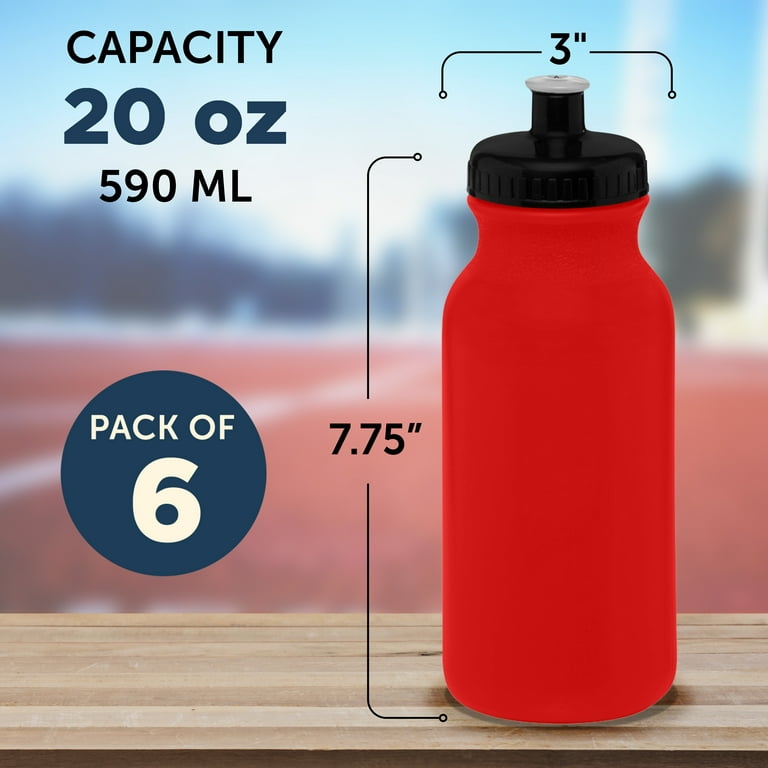 Water Bottle with Push Cap 20 oz. Set of 6, Bulk Pack - Reusable
