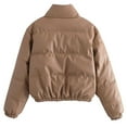 thumbnail image 4 of Winter Jackets for Women Womens Cropped Coats Padded Jacket Pu Leather Coat Short Jackets Warm Quilted Coats Outerwear Full Zip with Pockets Stand Collar Solid Color Size, 4 of 6