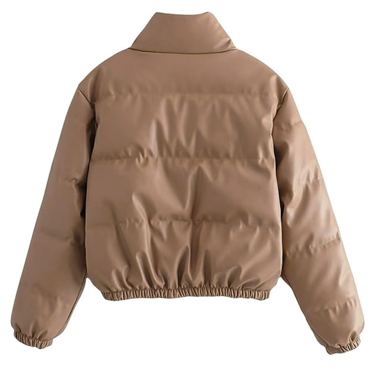 Hfyihgf Women's Faux Leather Puffer Jacket Zip up Padded