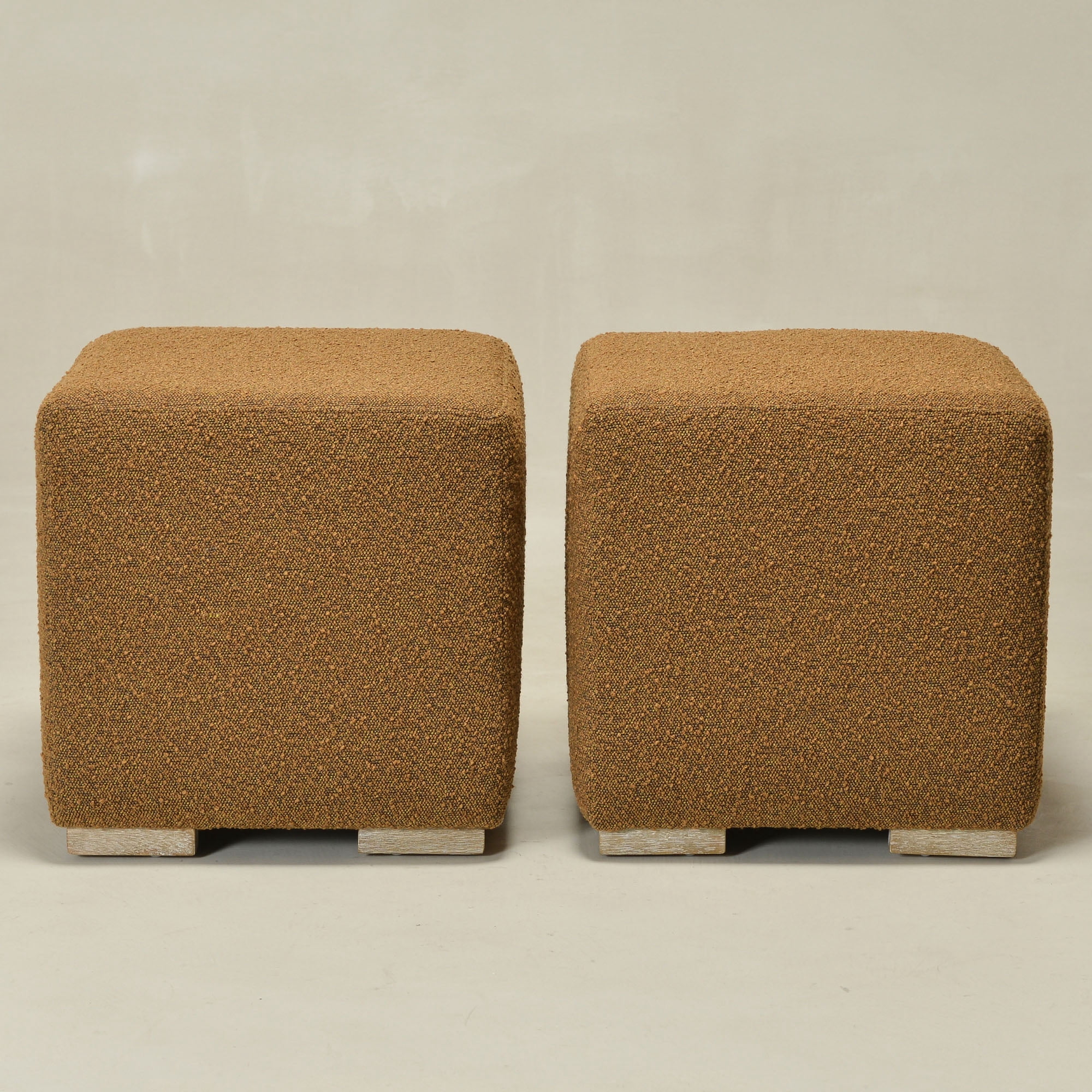 18.5" Wide Modern Square Boucle Upholstered Ottoman with Solid Wood Legs Set of 2, Multi-Functional Sofa Footrest, Side Table, Extra Seating for Living Room, Bedroom, Fully Assembled (Brown)