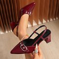 thumbnail image 2 of Miluxas Leather Adjustable Buckle Slingback Heels for Ladies, Pointed Toe Square Block Heel Back Strap Mules, Chic Footwear Wine 7(39), 2 of 9