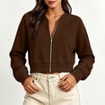 thumbnail image 4 of SuTry Women's Cropped Zip Up Jacket Bomber Collar Long Sleeve Raglan Sleeve Ribbed Cuffs Hem Relaxed Loose Fit Casual Everyday Wear, 4 of 6