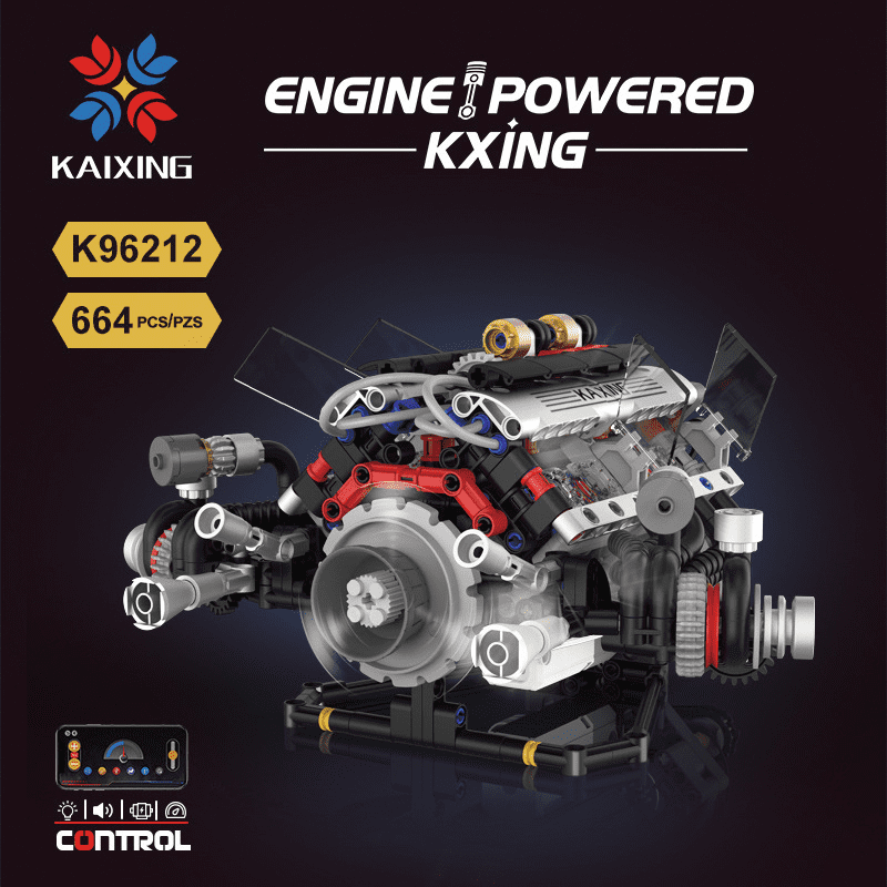 V8 Engine Building Blocks Sets, V8 Engine Model Kit That Runs, MOC Scale Model Kit with Battery and Motor, Build Your Own MOC Mini V8 Engine Model Toy, Construction Toys Gifts for Men Friends Couple