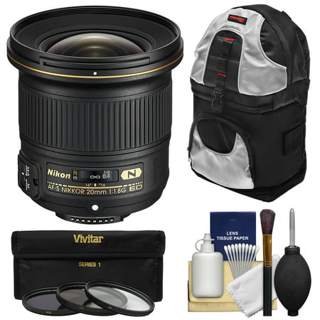 Nikon 20mm f/1.8G AF-S ED Nikkor Lens with 3 UV/CPL/ND8 Filters + Backpack + Kit for D3200, D3300, D5300, D5500, D7100, D7200, D750, D810 (Best 20mm Lens For Nikon)