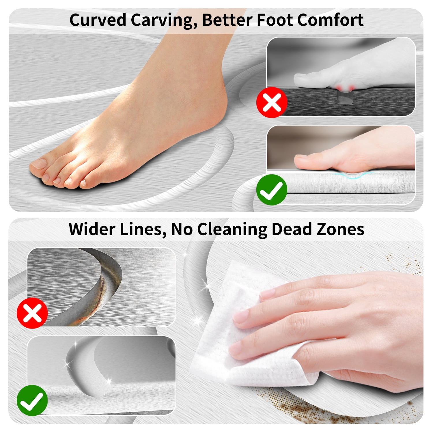 Cenepor Stone Bath Mat Diatomaceous Earth Shower Mat, Non-Slip Quick Drying Super Absorbent, Bath Mats for Bathroom, Easy to Clean, 24" x 16" White
