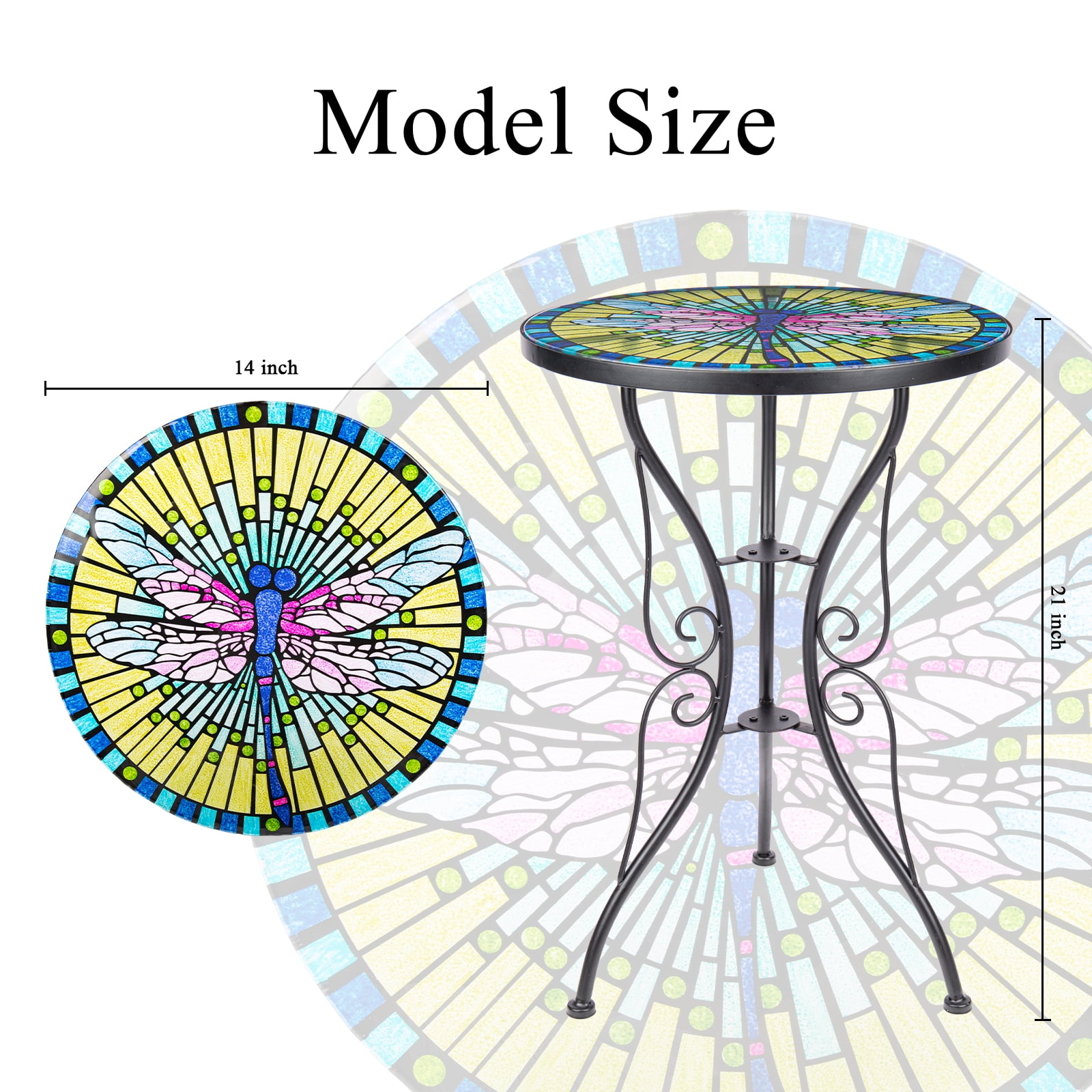 Wonder Garden 21.4"H Side Table Round Dragonfly Plant Stand Accent Yellow End Table Coffee Table for Garden, Patio, Porch