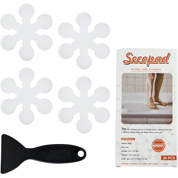 Ustris Bathtub Stickers Non-Slip, 24 PCS Safety Shower Treads Adhesive Appliques with Premium Scraper