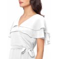 thumbnail image 4 of eloria Women's Georgette Ankle Length V Neck Short Sleeve Waist Tie Long Dress, Color : White | Size : M, 4 of 5