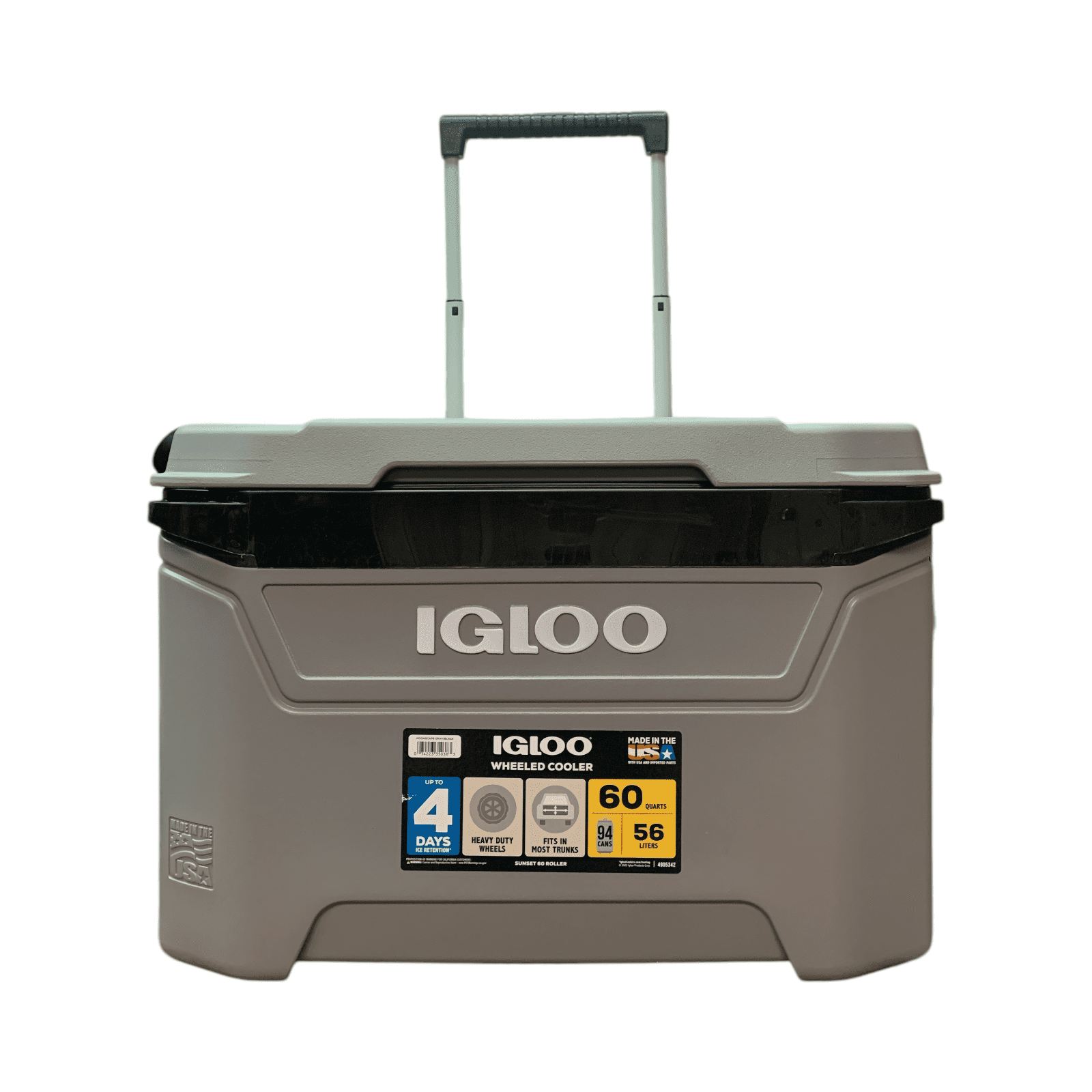 Igloo Sunset 60Qt Rolling Cooler & Extendible Tow Handle, Moonscape Gray/Black