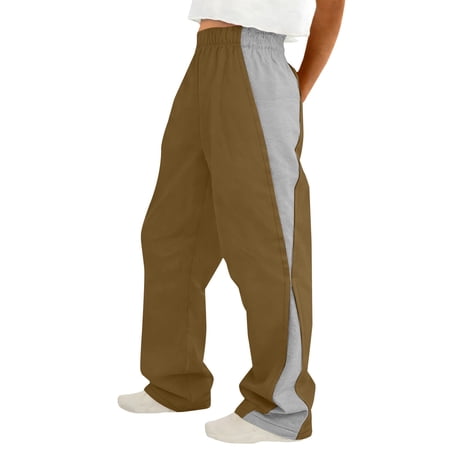 iHPH7 Sweatpants Women Wide Leg Barrel Sweatpants with Pockets Wide Leg Track Pants Color Block Trousers Workout Casual Joggers for Women Fashion Outfits 2026 High Waist Streetwear Brown M