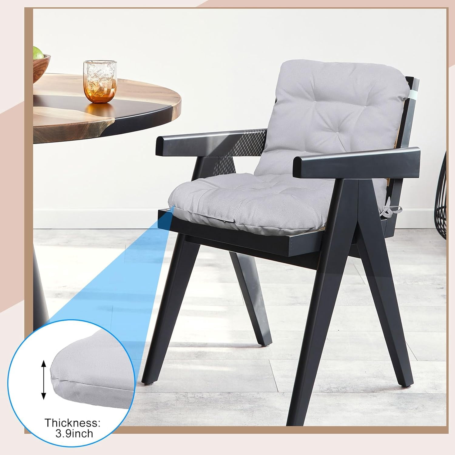 Tufted Back Chair Cushion Indoor Outdoor Weather Resistant Swivel Rocker Patio Chair Cushions for Outdoor Furniture(Light Gray,4 Pack)