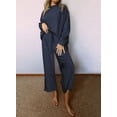 thumbnail image 4 of Aleumdr Women's 2 Piece Outfits Sweatsuit Long Sleeve Tops and Buttom Textured Two Piece Outfits Navy Blue S, 4 of 9