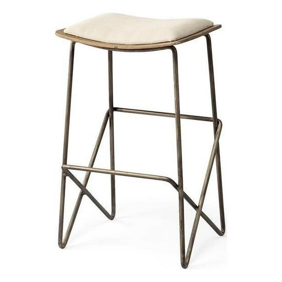 Maklaine Contemporary 26" Total Height Cream Fabric Seat Gold Metal Base Stool