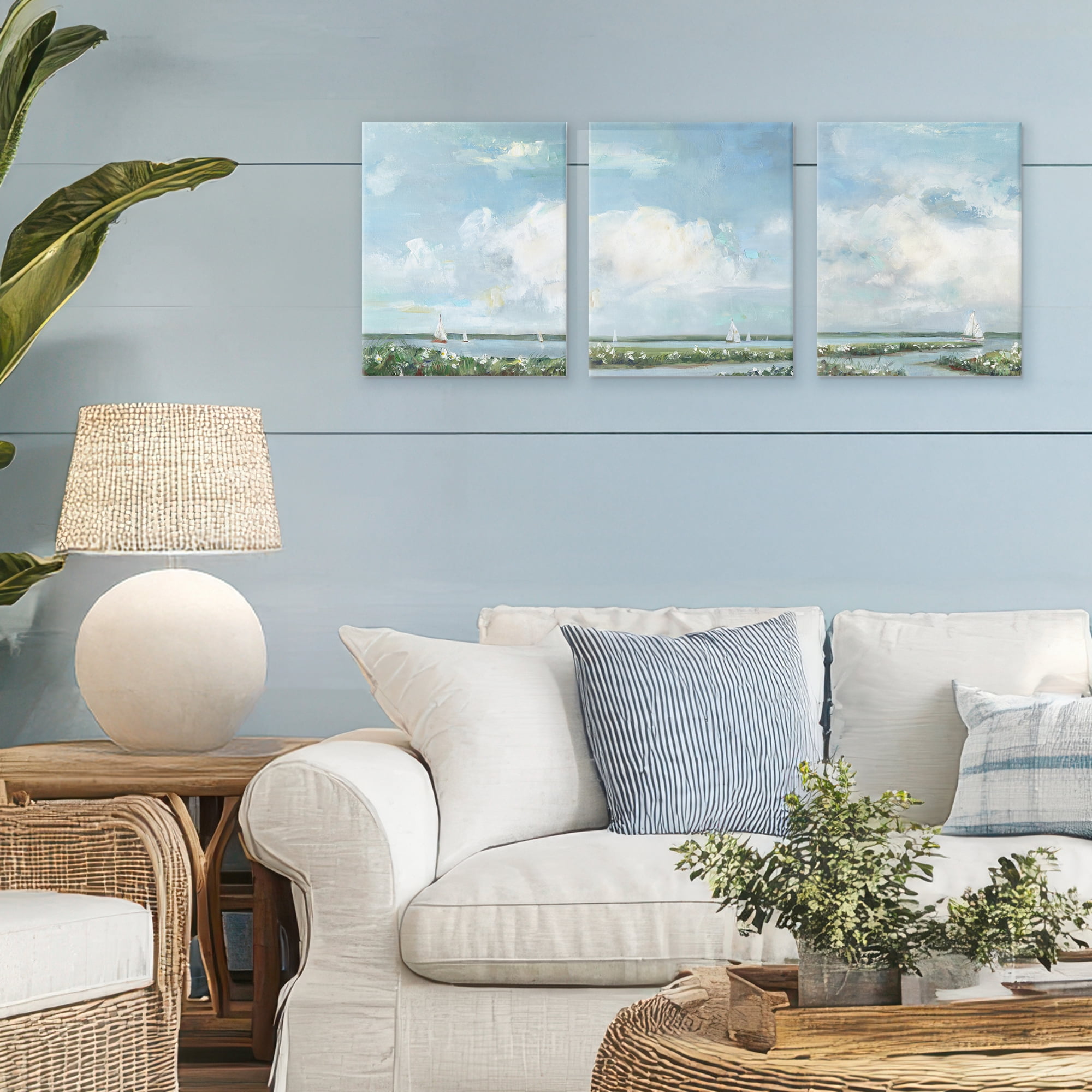 Stupell Industries Daisies Along Calm Coastline 3 Piece Canvas Wall Art Set, design by Sally Swatland