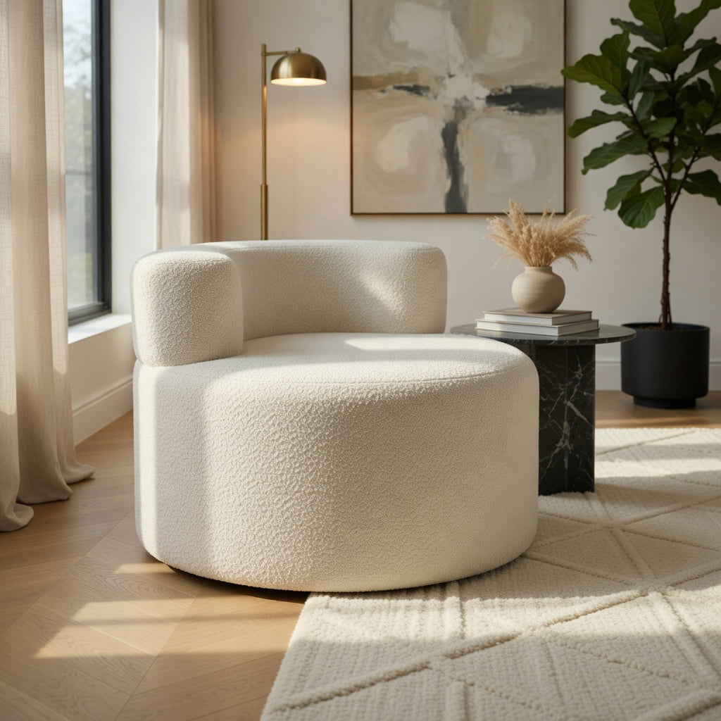 Hommoo Moon-Shaped Teddy Fleece Floor Sofa Chair, Single Seater Bean Bag with Removable Washable Cover, 440 lb Capacity, Beige