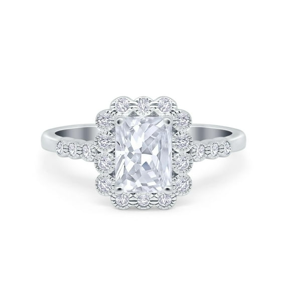 Halo Radiant Cut Wedding Ring CZ 925 Sterling Silver Size 5