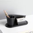 thumbnail image 5 of （Brown）Square Pencil Pot Multifunctional Leather Desktop Cosmetic Storage Box/Basket Makeup Storage Business Cards Pen Holder Classic Practical for Office Home, 5 of 5