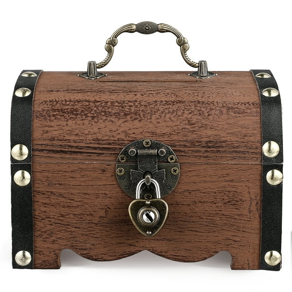 Vintage Wood Treasure Storage Box Piggy Bank Organizer Saving Box Case with Lock Decorative Coin Bank