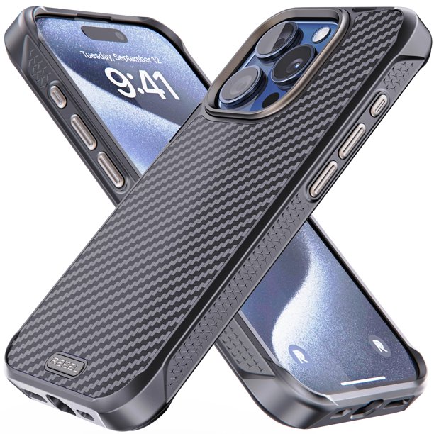 Funda REBEL para iPhone 15 Pro Gen 5 de fibra de aramida negra de 6.1 pulgadas