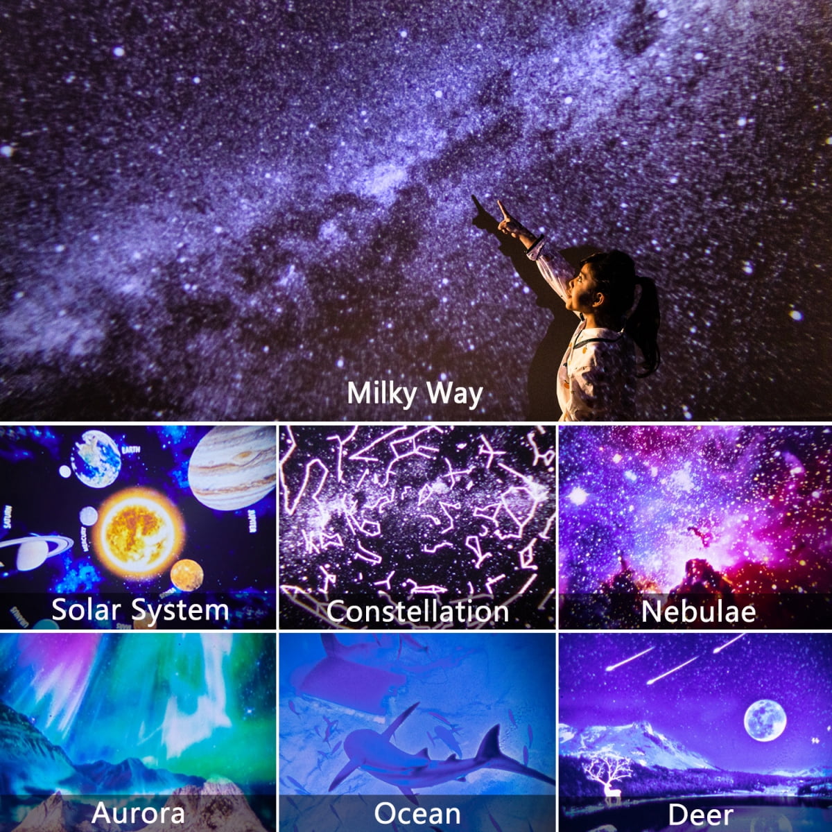 Star Projector, 7 in 1 Galaxy Projector for Bedroom, Planetarium Projector, Night Light with Timer 360° Rotating HD Focusable LED Star Lamp for Kids Room, Christmas, Room Decor