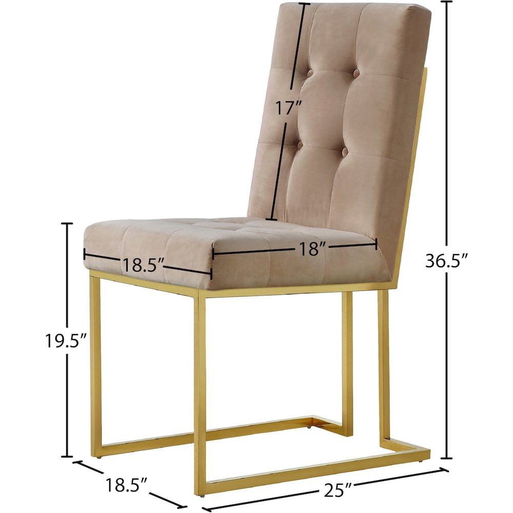 Meridian Furniture Pierre 19.5"H Velvet Dining Chair in Beige (Set of 2)