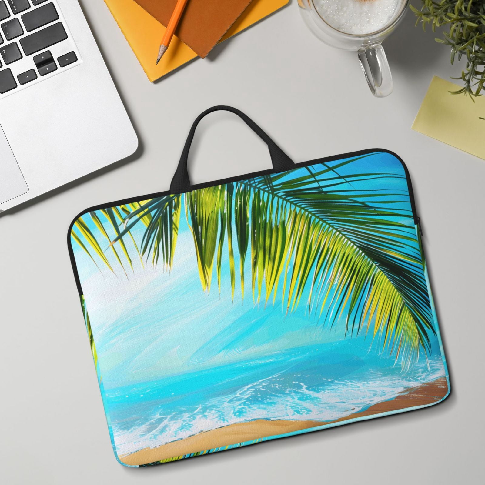 Laptop Sleeve Bag For Women Men 14inch Waterproof Durable Protective Computer Carrying Cover Handle Laptop Case Bag Beach Palm Leaf (2) (1)
