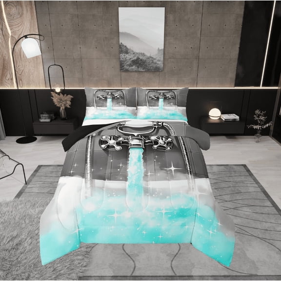 Erosebridal Glitter Showerhead Bedding Twin Comforter Set,Dreamy Princess Down Comforter,Teal Grey Bedding Sets Twin With Comforter,Lightweight Bling Bedroom Decoration,Reversible,2-Piece