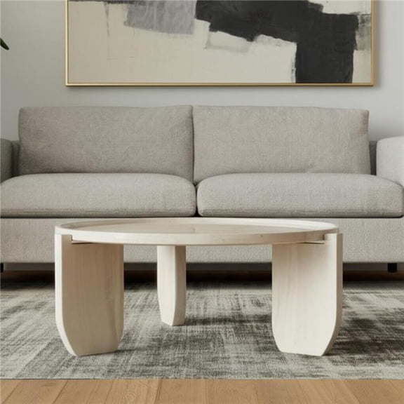 HomeRoots 565076 30 in. Natural Genuine Marble & Marble Round Coffee Table