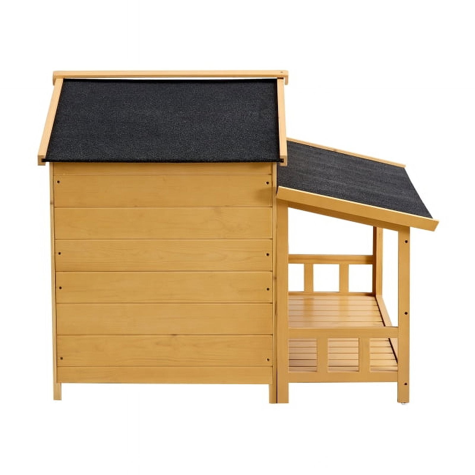 Dog House, Waterproof Dog Cage Kennel, Wooden Outdoor and Indoor Dog House, Raised Pet Kennel for Medium Dogs, Log Cabin Style with Porch,Elevated Floor,Asphalt Roof, 2 Doors, Pine Wood Natural