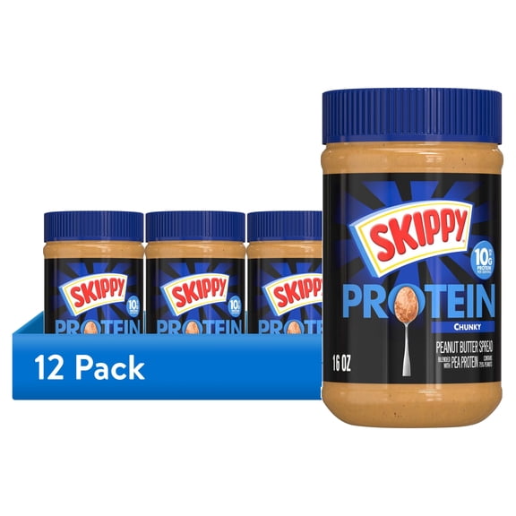 (12 pack) SKIPPY Chunky Peanut Butter blended with Pea Protein, Dairy-Free, 10g Protein (15% DV), 16 oz Jar