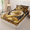 thumbnail image 2 of Metsweet Golden Dragon Zipper Twin Comforter Sets with Fitted Sheet and 2 Pillowcases, Gothic Rose Moon Zipper Bedding Set, Black Gold White,4-Piece,Black Reversible, 2 of 6