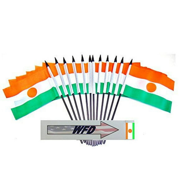 Pack of 12 4"x6" Niger Polyester Miniature Desk & Little Table Flags, 1 Dozen 4"x 6" Nigerien Small Mini Hand Waving Stick Flags