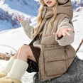 thumbnail image 4 of Puffer Vest for Teen Girl Detachable Hood Sleeveless Padded Gilet Zip Snap Cargo Flap Pockets Adjustable Waist Warm Winter Outerwear Waistcoat, 4 of 6