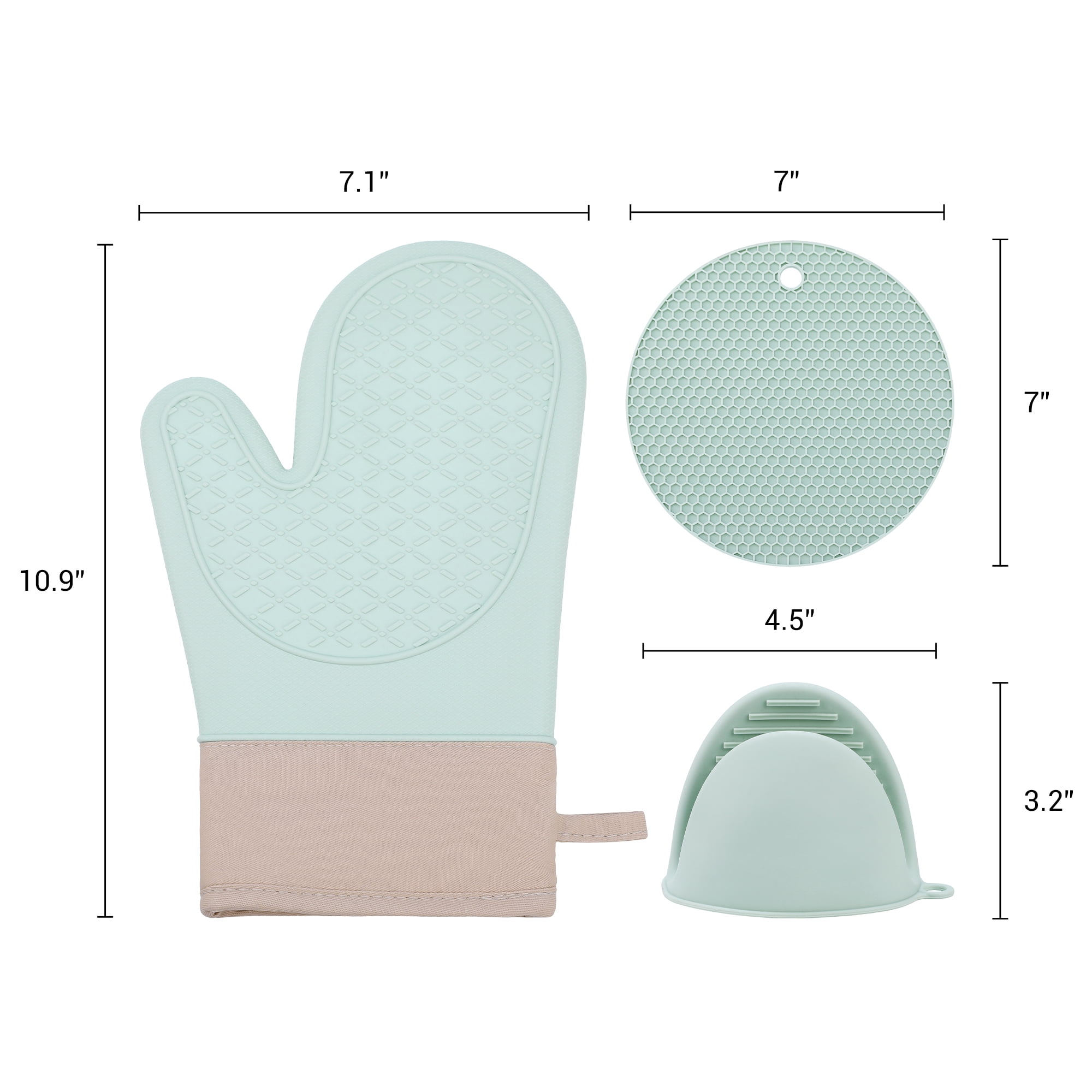 Unique Bargains Pot Holders Heat Resistant Kitchen Gloves Green 10.9x7.1inch