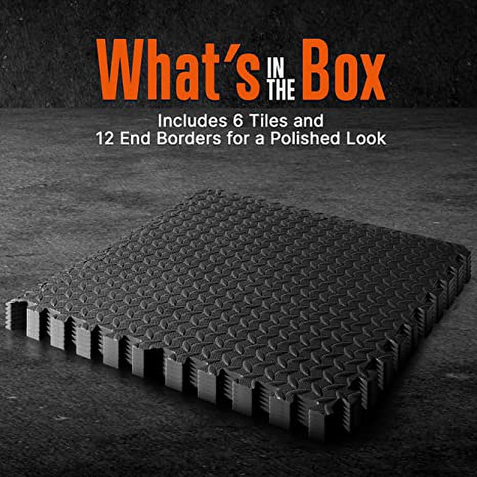 Squatz Thick Puzzle Exercise Mat, 6 Pcs EVA Foam Interlocking Tiles Protective Flooring (Black)