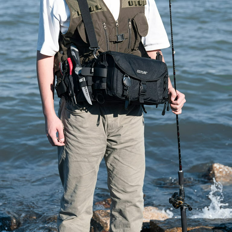 Goture Portable Sling Fishing Tackle Bag Gear Storage Fly Fishing Fanny  Pack, Rod Holder, Removable Shoulder Strap, 900D Water-Resistant Waist Bag