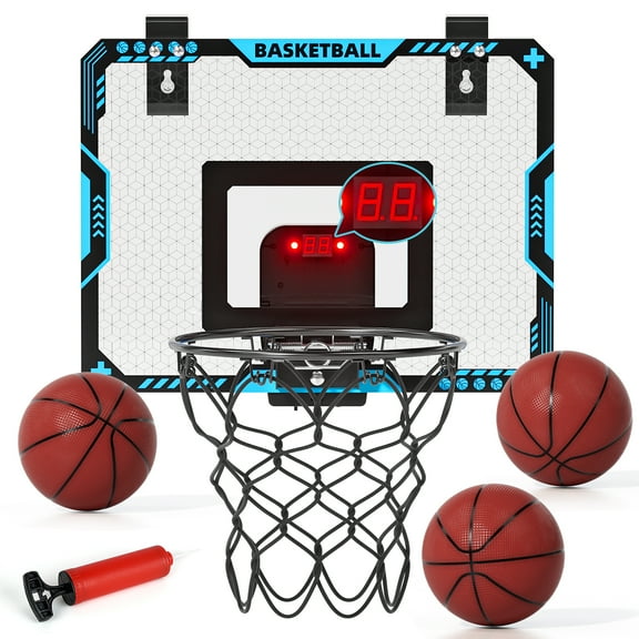 Basketball Hoop Indoor with Scoring, Foldable Over the Door Basketball Hoop with 3 Basketballs, Upgrade Iron Hoop, Adjustable Volume Mini Basketball Hoop for Kids, Basketball Toys Sports Games