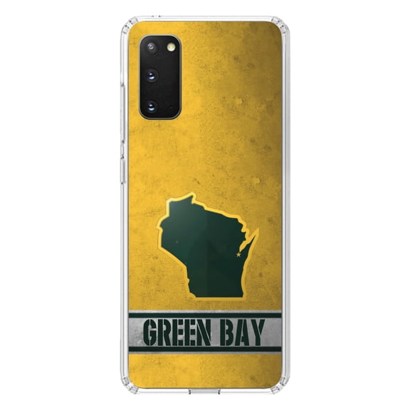 DistinctInk Clear Shockproof Hybrid Case for Galaxy S20 PLUS / 5G (6.7" Screen) - TPU Bumper, Acrylic Back, Tempered Glass Screen Protector - Green Bay Wisconsin - Football Team